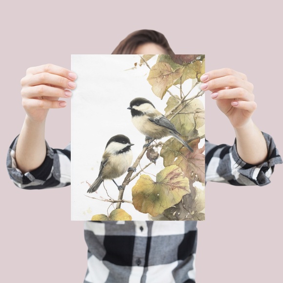 Watercolor Chickadee Bird Portrait Wall Art Print, Unframed - Charming Nature - Picture 4 of 7